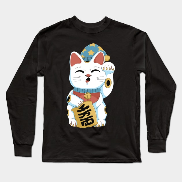 Lucky Cat Sleepy Long Sleeve T-Shirt by ppmid